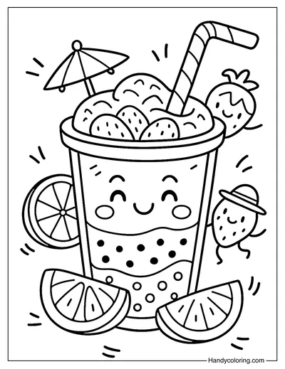 Funny Fruit Smoothie Cup Coloring Page