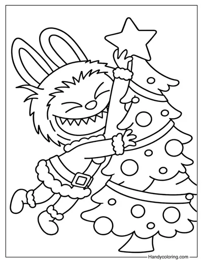 Funny Labubu Christmas Coloring Page