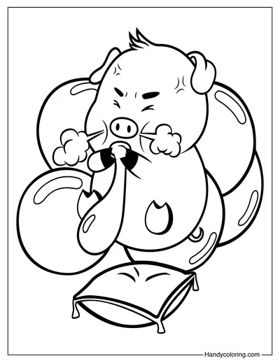 Funny Pig Blowing Balloon Coloring Page