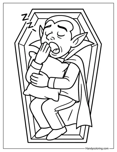 Funny Sleepy Vampire Coloring Page
