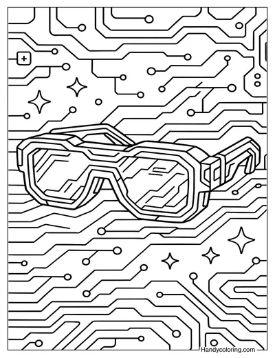 Futuristic Tech Sunglasses Coloring Page