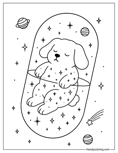 Galaxy Dog Capsule Coloring Page