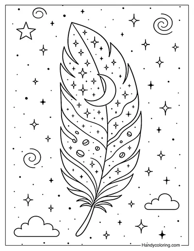 Galaxy Feather Coloring Page