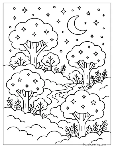 Galaxy Forest Coloring Page