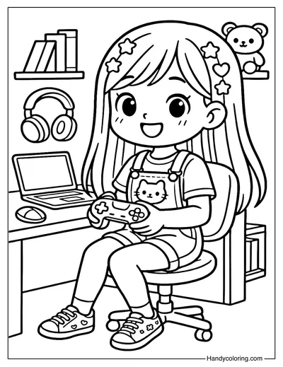 Gamer Girl Coloring Page