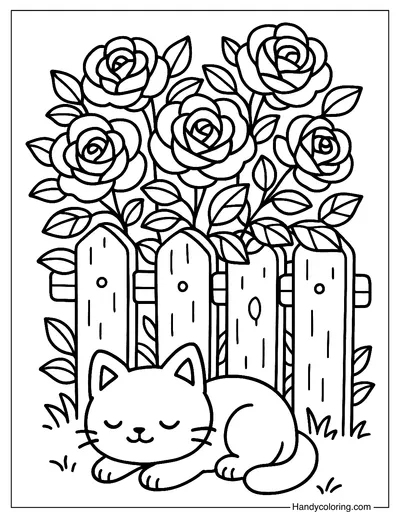 Garden Rose Fence Coloring Page