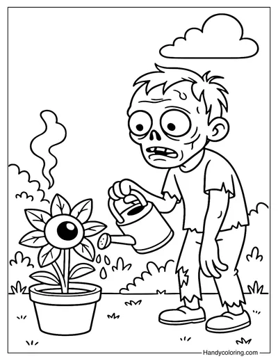 Gardener Zombie Coloring Page