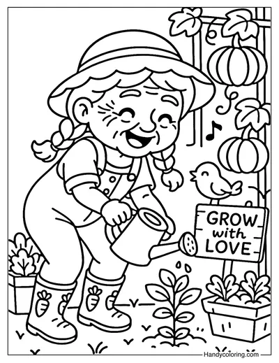 Gardening Grandma Coloring Page