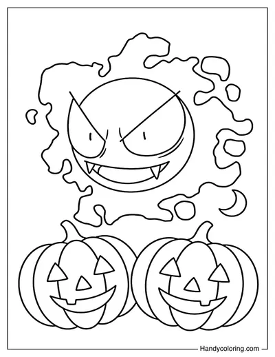 Gastly Floating Above Jack-o'-Lanterns