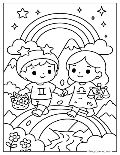 Gemini and Libra Sky Balance Coloring Page
