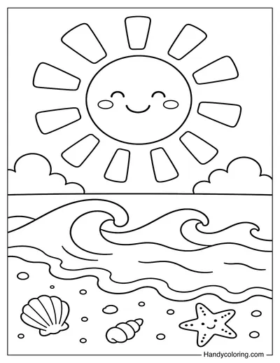 Gentle Ocean Waves and Big Smiling Sun