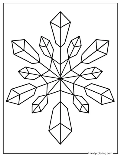 Geometric Crystal Snowflake Coloring Page