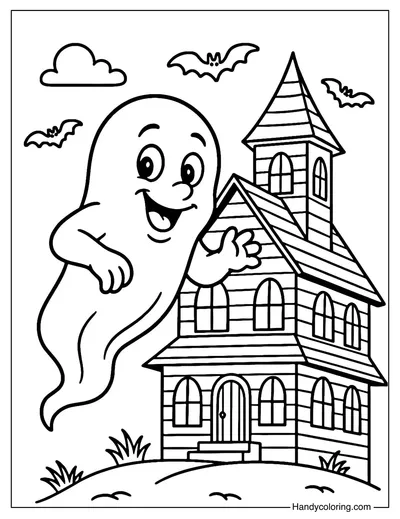 Ghost and Haunted House Coloring Page