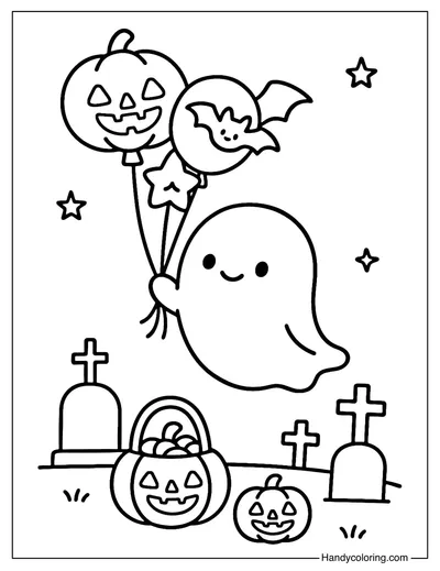 Ghost Balloon Parade Coloring Page