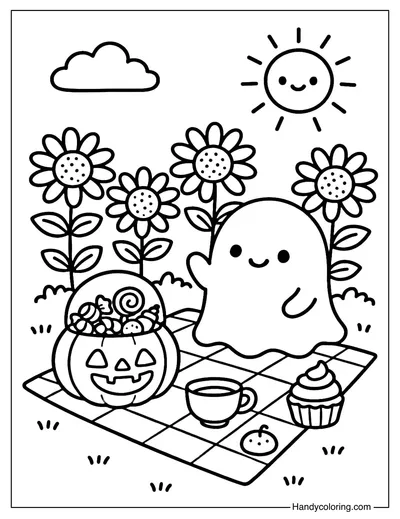 Ghost Garden Picnic Coloring Page