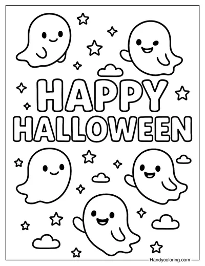 Ghost Happy Halloween Coloring Page