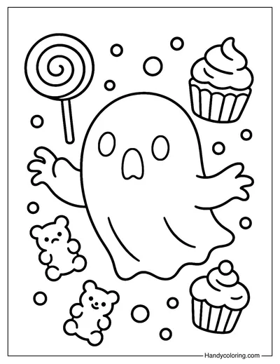 Ghost in Candy World Coloring Page