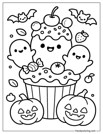 Ghost in Ice Cream Cup Coloring Page