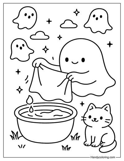 Ghost Laundry Day Coloring Page