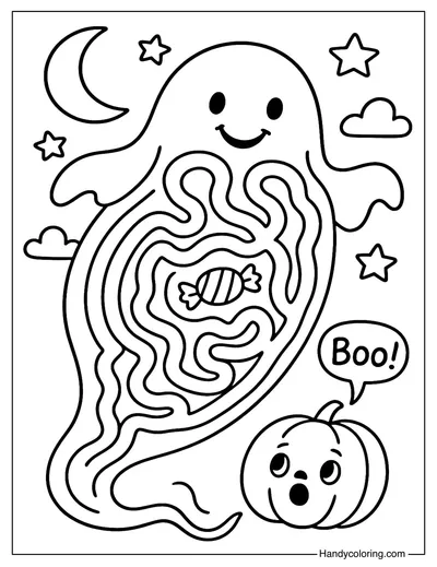 Ghost Maze Coloring Page