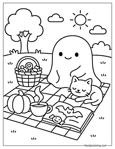 Ghost Picnic Coloring Page