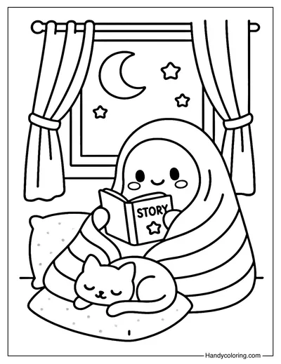 Ghost Reading Book Coloring Page