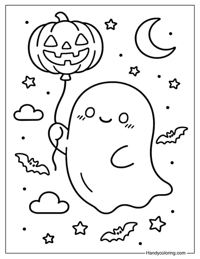 Ghost with Balloon Coloring Page