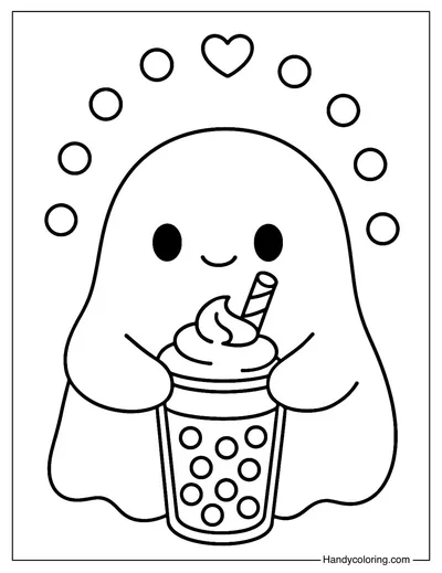 Ghost with Bubble Tea Coloring Page