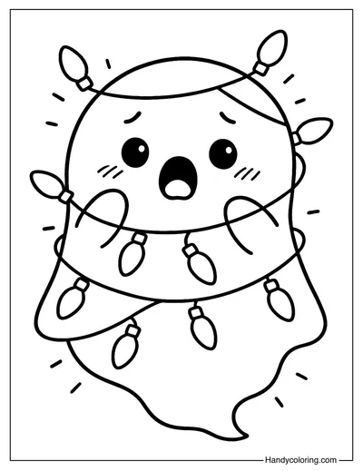 Ghost With Christmas Lights Coloring Page