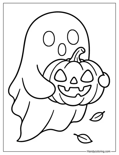 Ghost with Halloween Pumpkin Coloring Page