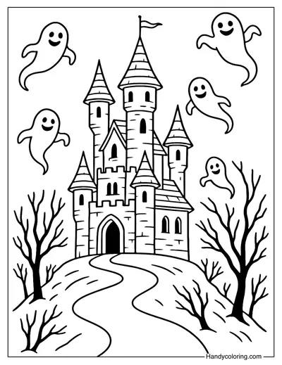 Ghostly Castle Coloring Page