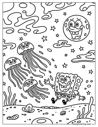 Ghostly Jellyfish SpongeBob Coloring Page