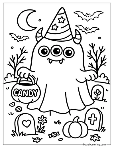 Ghostly Monster Trick Coloring Page