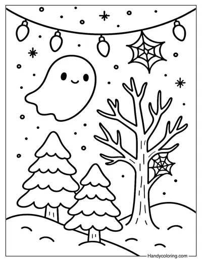 Ghostly Snowy Forest Coloring Page