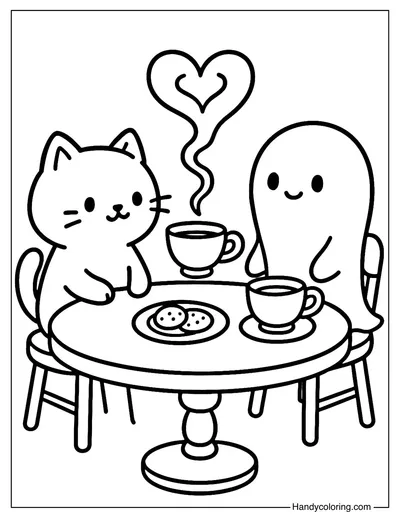 Ghostly Tea Time Coloring Page
