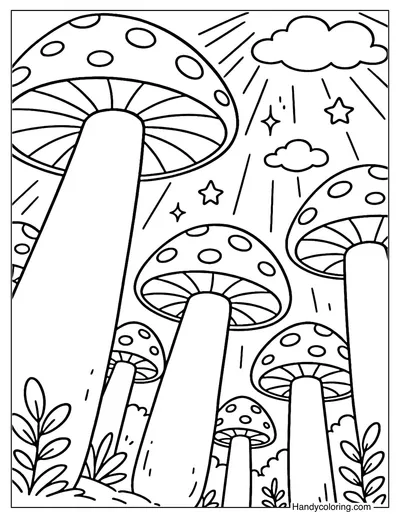 Giant Mushrooms Upview Coloring Page