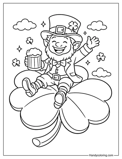 Giant Shamrock with Leprechaun Coloring Page