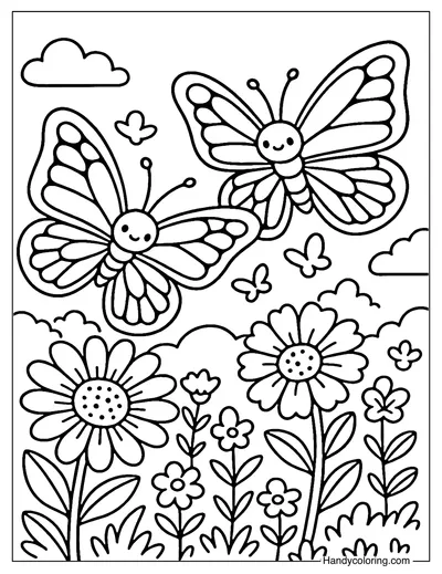 Giant Wings Butterfly Garden Coloring Page