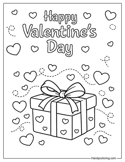 Gift Box Valentine Coloring Page