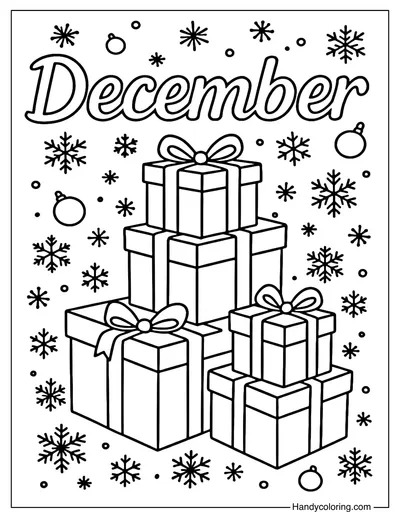 Gift Boxes December Coloring Page