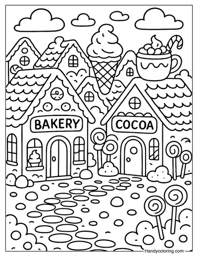 Gingerbread Bakery Street Coloring Page