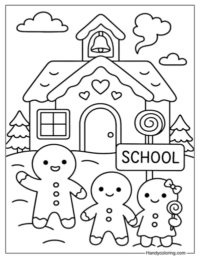 Gingerbread Candy School Coloring Page