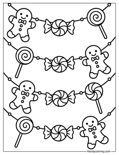 Gingerbread Friends Garland Coloring Page