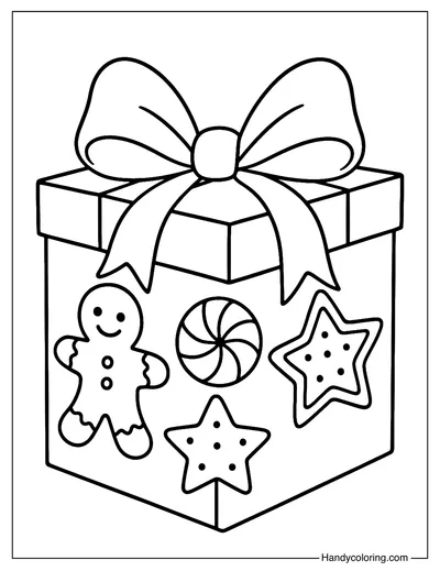 Gingerbread Gift Box Coloring Page