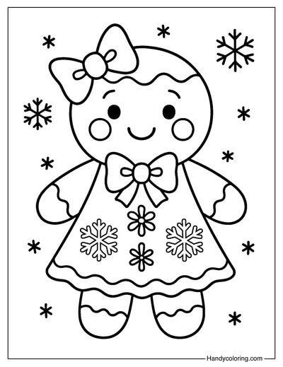 Gingerbread Girl with Bow Coloring Page