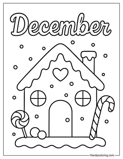 Gingerbread House December Coloring Page