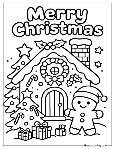 Gingerbread House Xmas Coloring Page