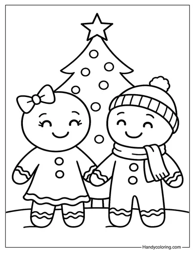 Gingerbread Man Couple Coloring Page