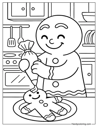 Gingerbread Man Decorating Cookies Coloring Page