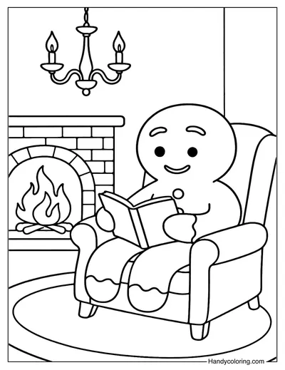 Gingerbread Man Reading Coloring Page